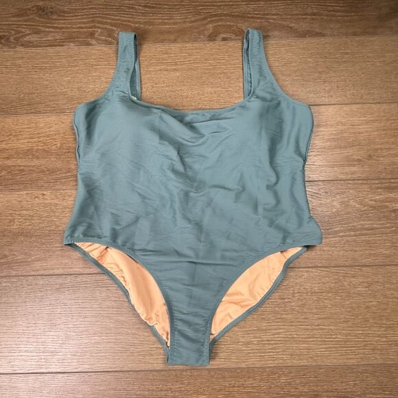 J. Crew Ribbed Square-Neck One-Piece Swimsuit Teal Size 22 NWT Summer Beach - Picture 2 of 11